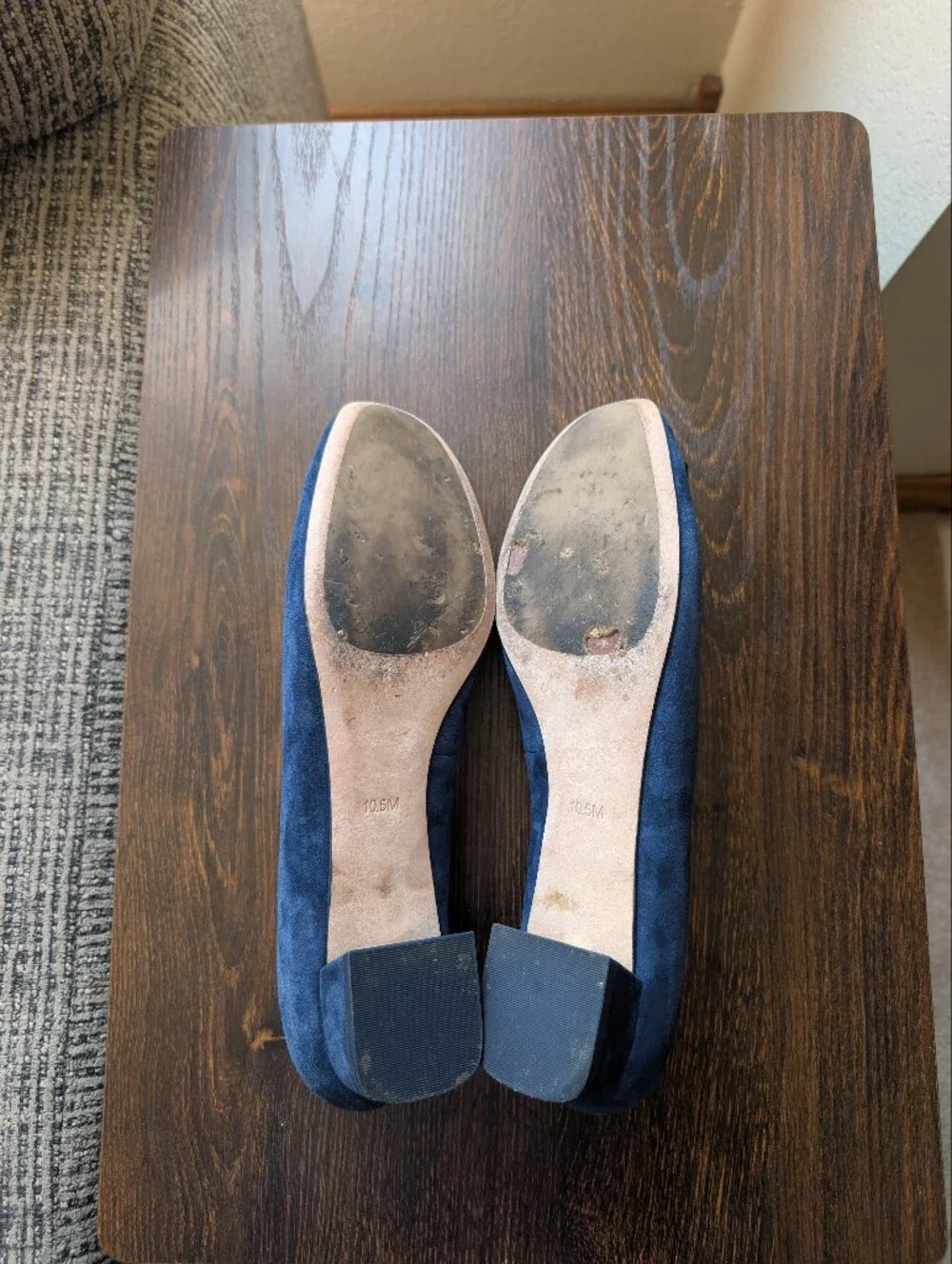 Tory Burch Gigi Blue Suede Gold Logo Slip-on Flats Shoes